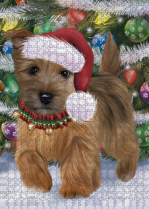 Chistmas Trotting in the Snow Norwich Terrier Dog Portrait Jigsaw Puzzle for Adults Animal Interlocking Puzzle Game Unique Gift for Dog Lover's with Metal Tin Box PZL966