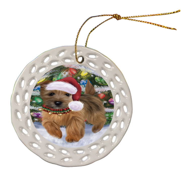 Chistmas Trotting in the Snow Norwich Terrier Dog Doily Ornament DPOR59154