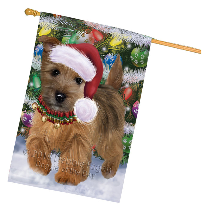 Chistmas Trotting in the Snow Norwich Terrier Dog House Flag Outdoor Decorative Double Sided Pet Portrait Weather Resistant Premium Quality Animal Printed Home Decorative Flags 100% Polyester FLG69656