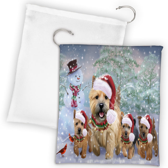 Christmas Running Fammily Norwich Terrier Dogs Drawstring Laundry or Gift Bag LGB48236