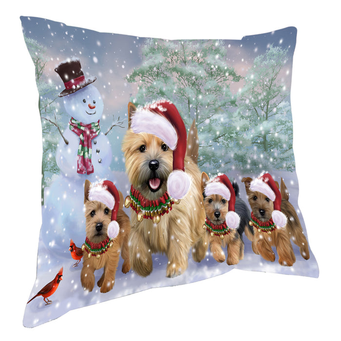 Christmas Running Family Norwich Terrier Dogs Pillow with Top Quality High-Resolution Images - Ultra Soft Pet Pillows for Sleeping - Reversible & Comfort - Ideal Gift for Dog Lover - Cushion for Sofa Couch Bed - 100% Polyester