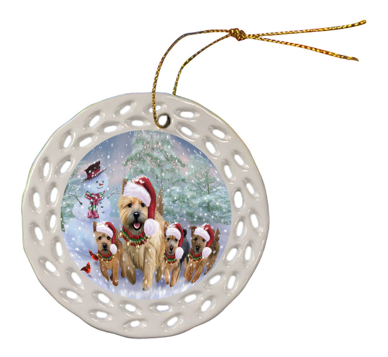 Christmas Running Family Norwich Terrier Dogs Doily Ornament DPOR59120