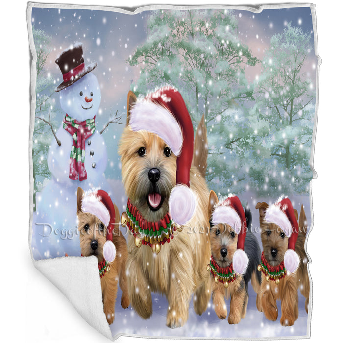 Christmas Running Family Norwich Terrier Dogs Blanket BLNKT143419