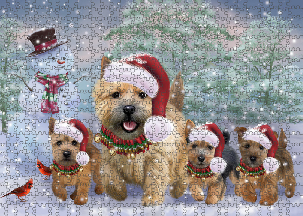 Christmas Running Family Norwich Terrier Dogs Portrait Jigsaw Puzzle for Adults Animal Interlocking Puzzle Game Unique Gift for Dog Lover's with Metal Tin Box