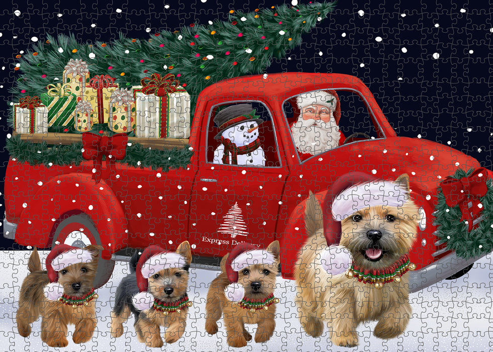 Christmas Express Delivery Red Truck Running Norwich Terrier Dogs Puzzle  PUZL99744