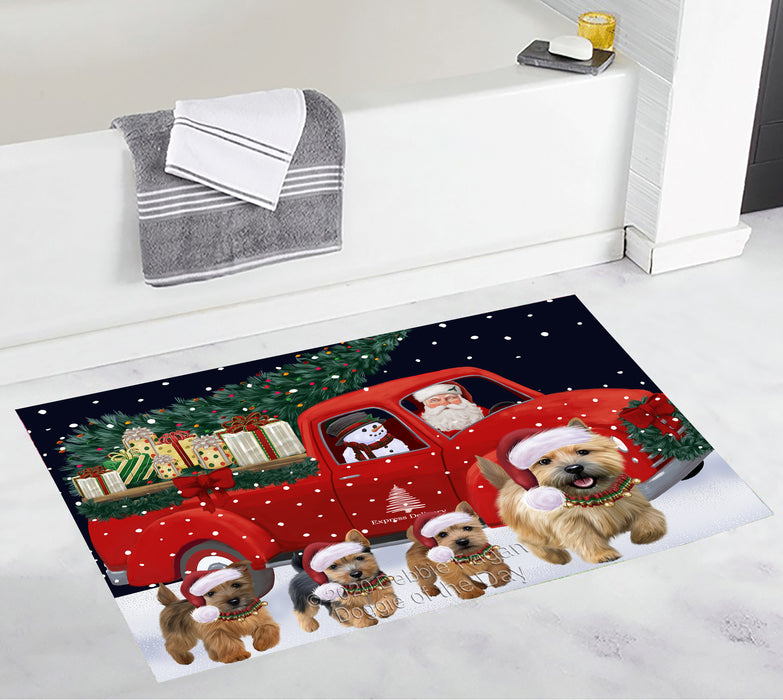 Christmas Express Delivery Red Truck Running Norwich Terrier Dogs Bath Mat BRUG53539