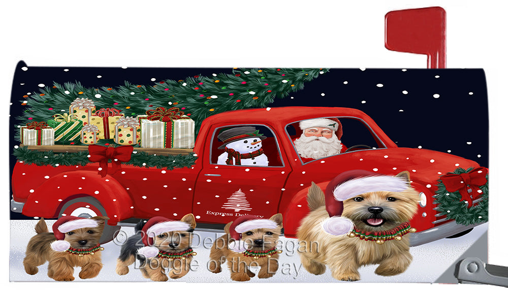 Christmas Express Delivery Red Truck Running Norwich Terrier Dog Magnetic Mailbox Cover Both Sides Pet Theme Printed Decorative Letter Box Wrap Case Postbox Thick Magnetic Vinyl Material