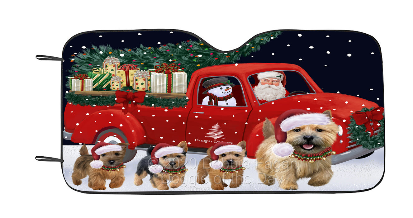 Christmas Express Delivery Red Truck Running Norwich Terrier Dog Car Sun Shade Cover Curtain