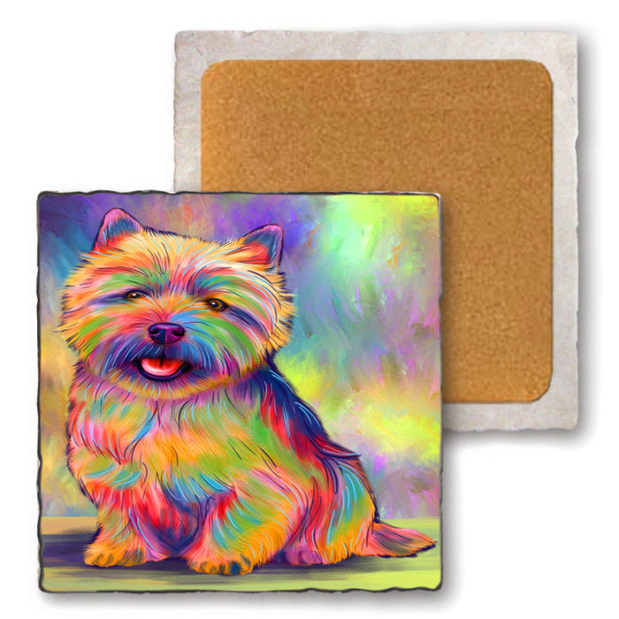 Paradise Wave Norwich Terrier Dog Set of 4 Natural Stone Marble Tile Coasters MCST52515