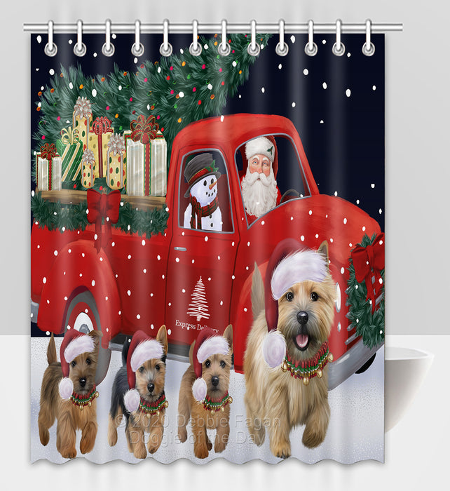 Christmas Express Delivery Red Truck Running Norwich Terrier Dogs Shower Curtain Bathroom Accessories Decor Bath Tub Screens