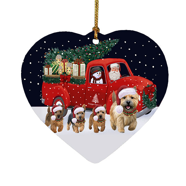 Christmas Express Delivery Red Truck Running Norwich Terrier Dogs Heart Christmas Ornament RFPOR58103