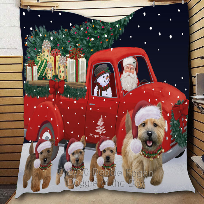 Christmas Express Delivery Red Truck Running Papillon Dogs Lightweight Soft Bedspread Coverlet Bedding Quilt QUILT59976