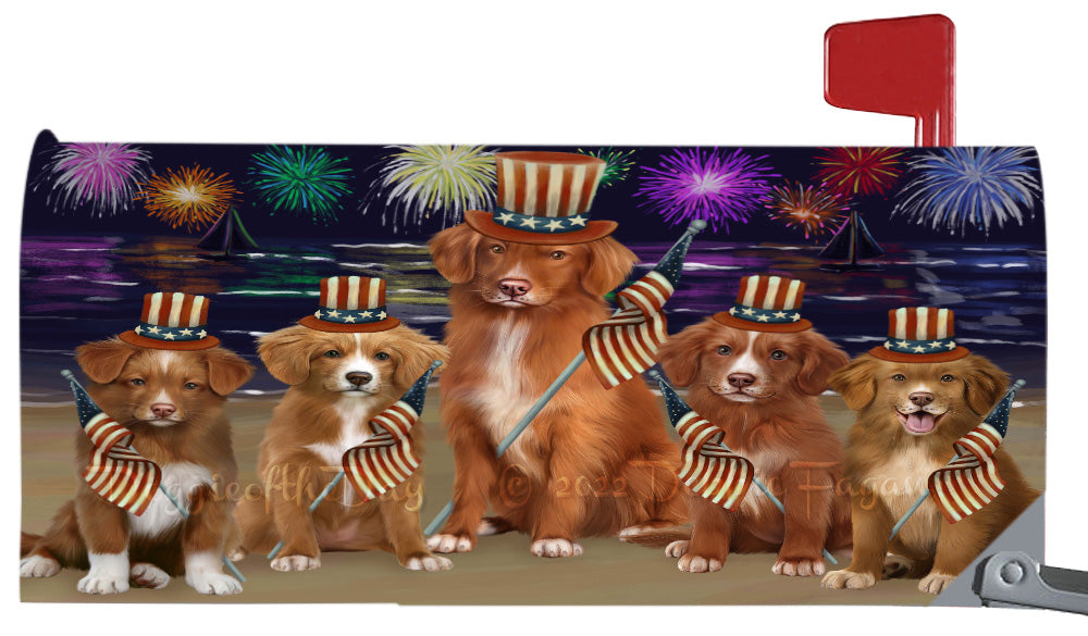 4th of July Independence Day Nova Scotia Duck Tolling Retriever Dogs Magnetic Mailbox Cover Both Sides Pet Theme Printed Decorative Letter Box Wrap Case Postbox Thick Magnetic Vinyl Material