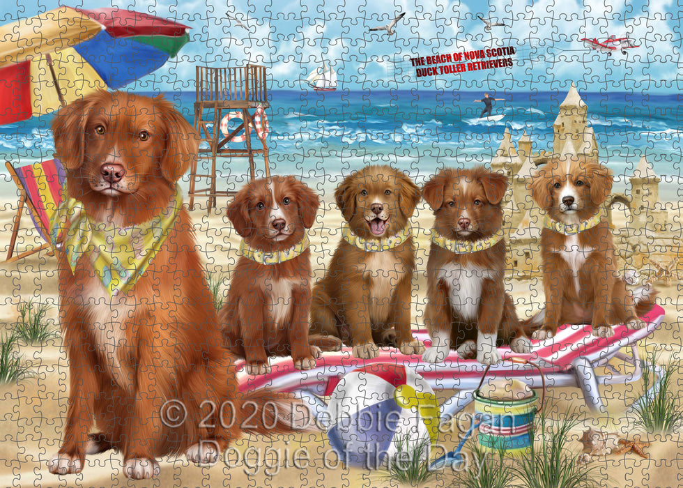 Pet Friendly Beach Nova Scotia Duck Toller Retriever Dogs Portrait Jigsaw Puzzle for Adults Animal Interlocking Puzzle Game Unique Gift for Dog Lover's with Metal Tin Box