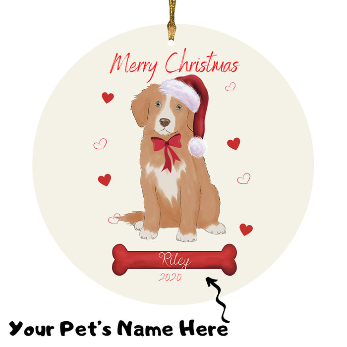 Personalized Merry Christmas  Nova Scotia Duck Toller Retriever Dog Christmas Tree Round Flat Ornament RBPOR58981