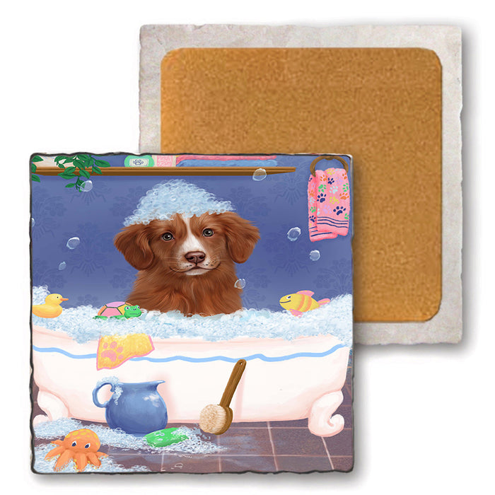 Rub A Dub Dog In A Tub Nova Scotia Duck Toller Retriever Dog Set of 4 Natural Stone Marble Tile Coasters MCST52402