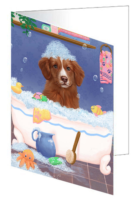 Rub A Dub Dog In A Tub Nova Scotia Duck Toller Retriever Dog Handmade Artwork Assorted Pets Greeting Cards and Note Cards with Envelopes for All Occasions and Holiday Seasons GCD79520