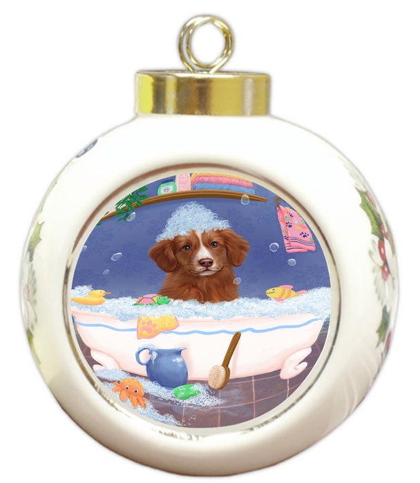 Rub A Dub Dog In A Tub Nova Scotia Duck Toller Retriever Dog Round Ball Christmas Ornament RBPOR58626