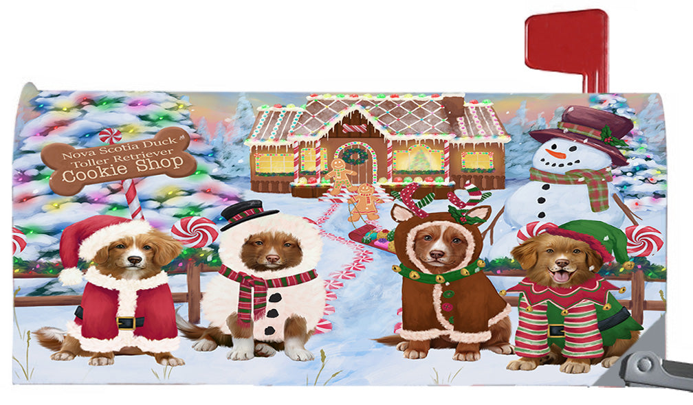 Christmas Holiday Gingerbread Cookie Shop Nova Scotia Duck Tolling Retriever Dogs 6.5 x 19 Inches Magnetic Mailbox Cover Post Box Cover Wraps Garden Yard Décor MBC49007