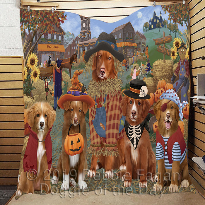 Halloween 'Round Town and Fall Pumpkin Scarecrow Both Nova Scotia Duck Tolling Retriever Dogs Quilt