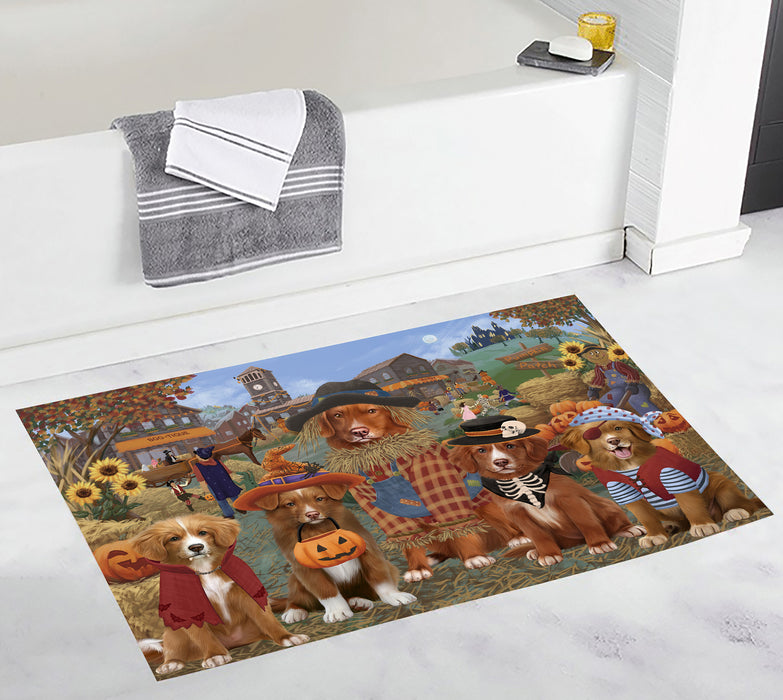 Halloween 'Round Town and Fall Pumpkin Scarecrow Both Nova Scotia Duck Tolling Retriever Dogs Bath Mat