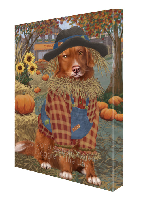 Halloween 'Round Town And Fall Pumpkin Scarecrow Both Nova Scotia Duck Toller Retriever Dogs Canvas Print Wall Art Décor CVS140246