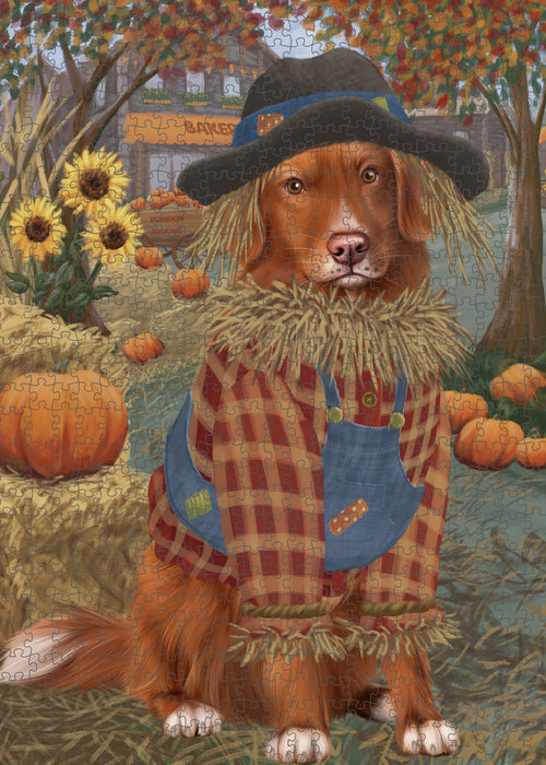 Halloween 'Round Town And Fall Pumpkin Scarecrow Both Nova Scotia Duck Toller Retriever Dogs Puzzle  PUZL96600