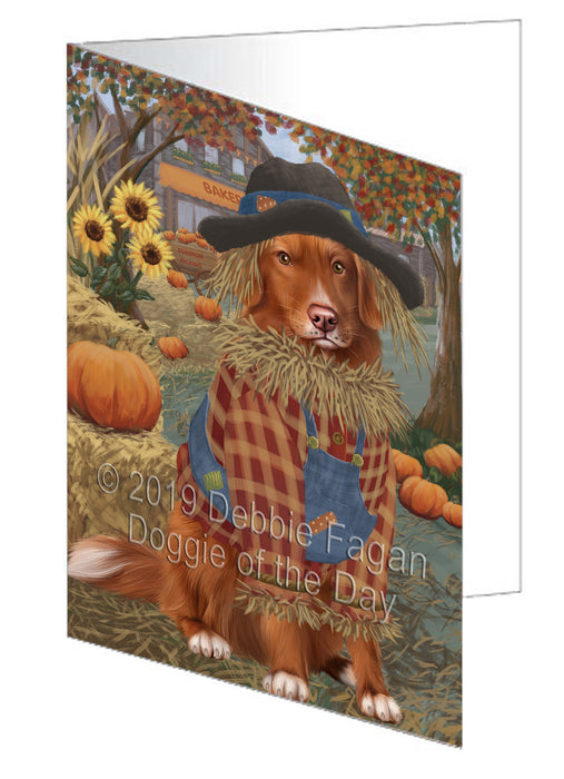 Fall Pumpkin Scarecrow Nova Scotia Duck Toller Retriever Dog Handmade Artwork Assorted Pets Greeting Cards and Note Cards with Envelopes for All Occasions and Holiday Seasons GCD78065
