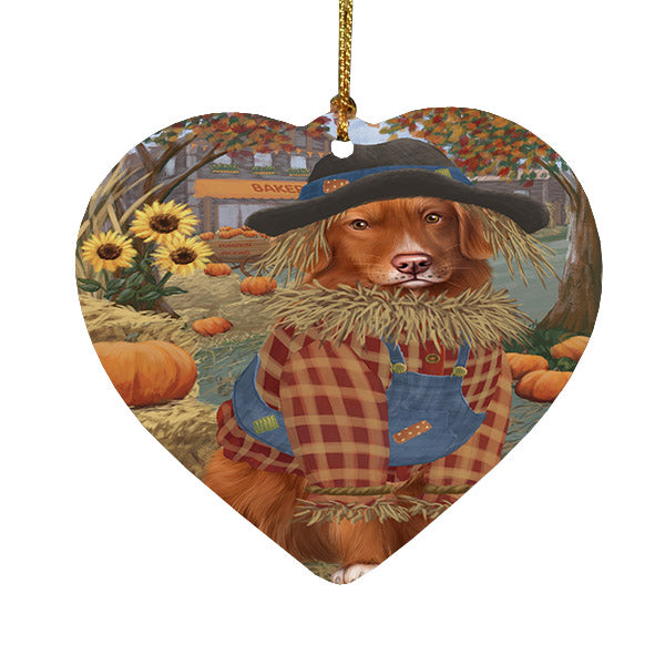 Fall Pumpkin Scarecrow Nova Scotia Duck Toller Retriever Dogs Heart Christmas Ornament HPOR57573