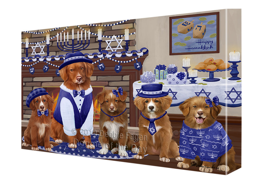 Happy Hanukkah Family Nova Scotia Duck Toller Retriever Dogs Canvas Print Wall Art Décor CVS141299