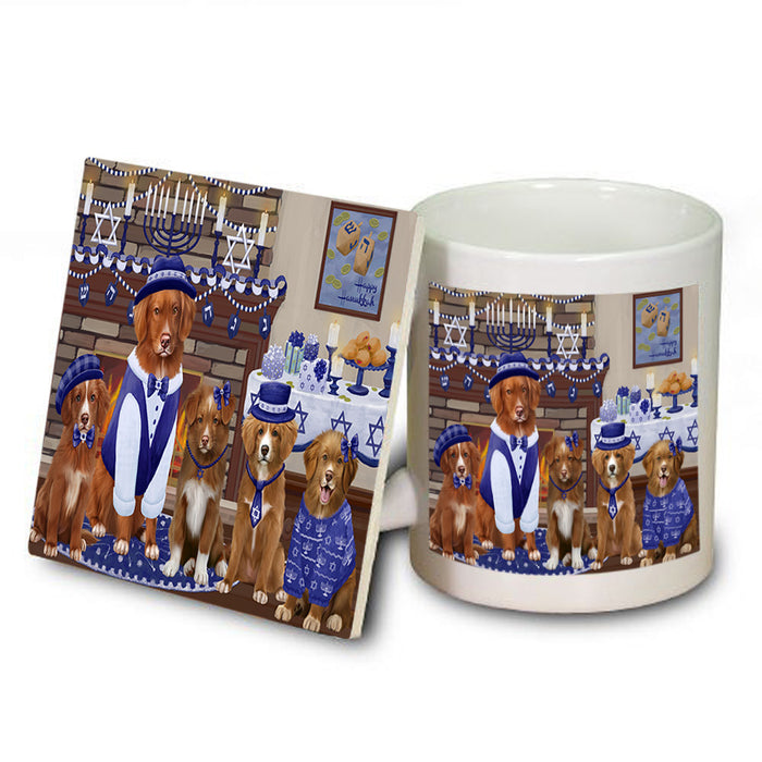 Happy Hanukkah Family Nova Scotia Duck Toller Retriever Dogs Mug and Coaster Set MUC57264