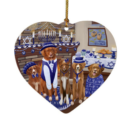 Happy Hanukkah Family Nova Scotia Duck Toller Retriever Dogs Heart Christmas Ornament HPORA58428