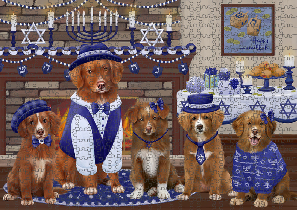Happy Hanukkah Nova Scotia Duck Toller Retriever Dogs Portrait Jigsaw Puzzle for Adults Animal Interlocking Puzzle Game Unique Gift for Dog Lover's with Metal Tin Box