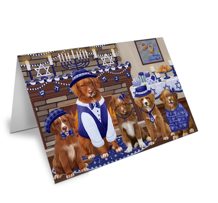 Happy Hanukkah Family Nova Scotia Duck Toller Retriever Dogs Handmade Artwork Assorted Pets Greeting Cards and Note Cards with Envelopes for All Occasions and Holiday Seasons GCD79043