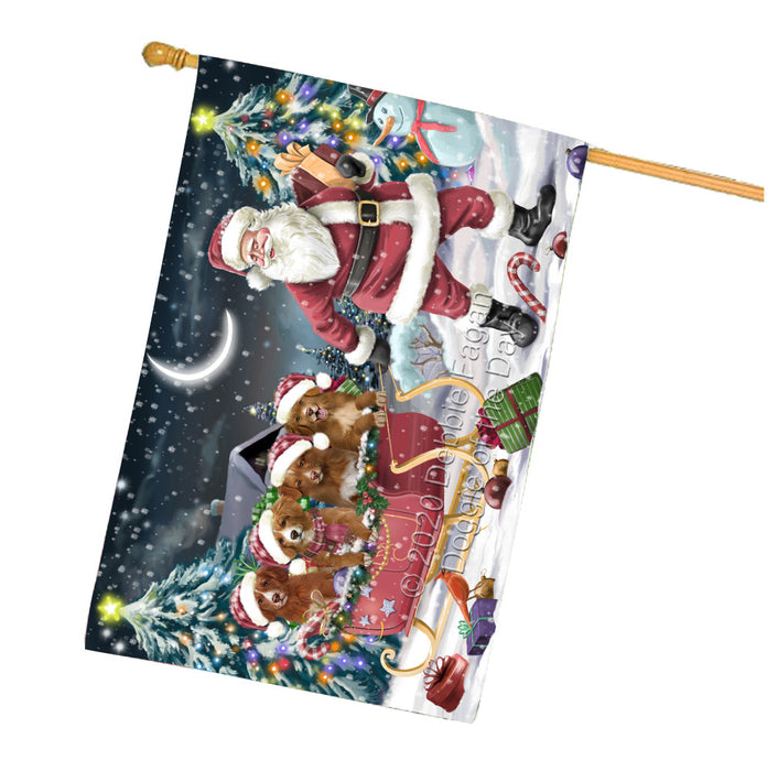 Christmas Santa Sled Nova Scotia Duck Toller Retriever Dogs House Flag Outdoor Decorative Double Sided Pet Portrait Weather Resistant Premium Quality Animal Printed Home Decorative Flags 100% Polyester
