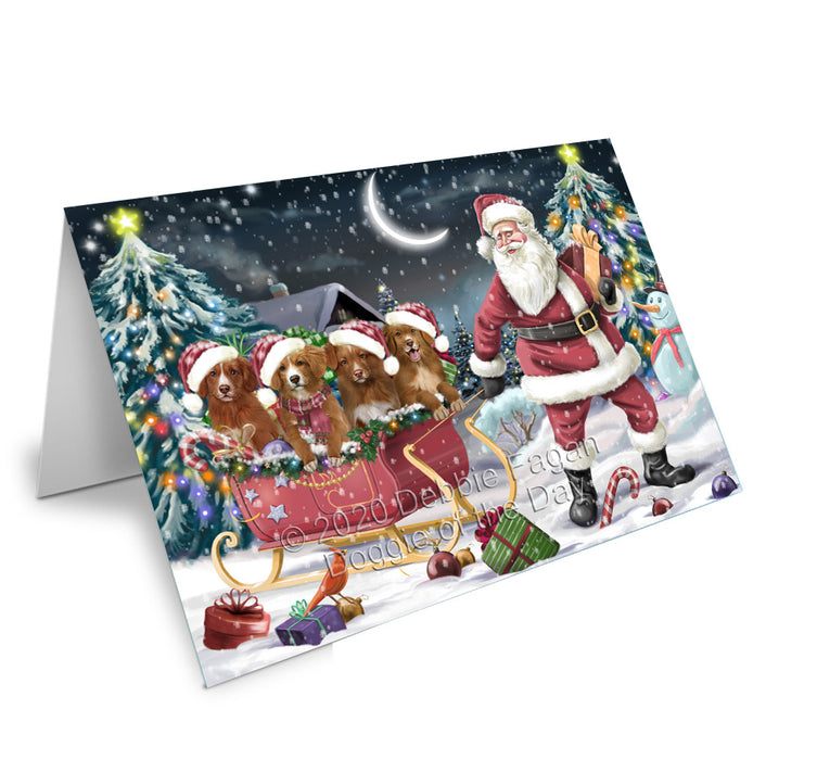 Christmas Santa Sled Nova Scotia Duck Toller Retriever Dogs Handmade Artwork Assorted Pets Greeting Cards and Note Cards with Envelopes for All Occasions and Holiday Seasons