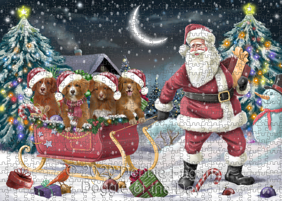 Christmas Santa Sled Nova Scotia Duck Toller Retriever Dogs Portrait Jigsaw Puzzle for Adults Animal Interlocking Puzzle Game Unique Gift for Dog Lover's with Metal Tin Box