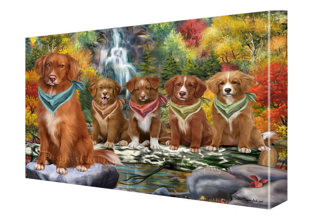 Scenic Waterfall Nova Scotia Duck Tolling Retriever Dogs Canvas Wall Art - Premium Quality Ready to Hang Room Decor Wall Art Canvas - Unique Animal Printed Digital Painting for Decoration