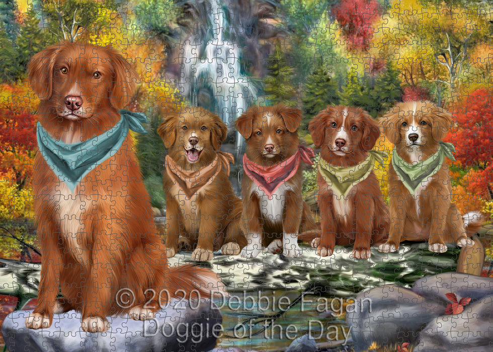 Scenic Waterfall Nova Scotia Duck Toller Retriever Dogs Portrait Jigsaw Puzzle for Adults Animal Interlocking Puzzle Game Unique Gift for Dog Lover's with Metal Tin Box