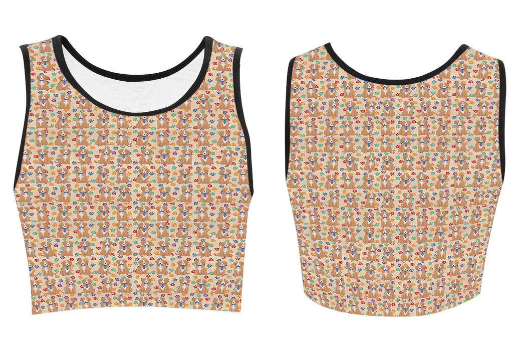 Rainbow Paw Print Nova Scotia Duck Toller Retriever Dogs Blue Women's Crop Top