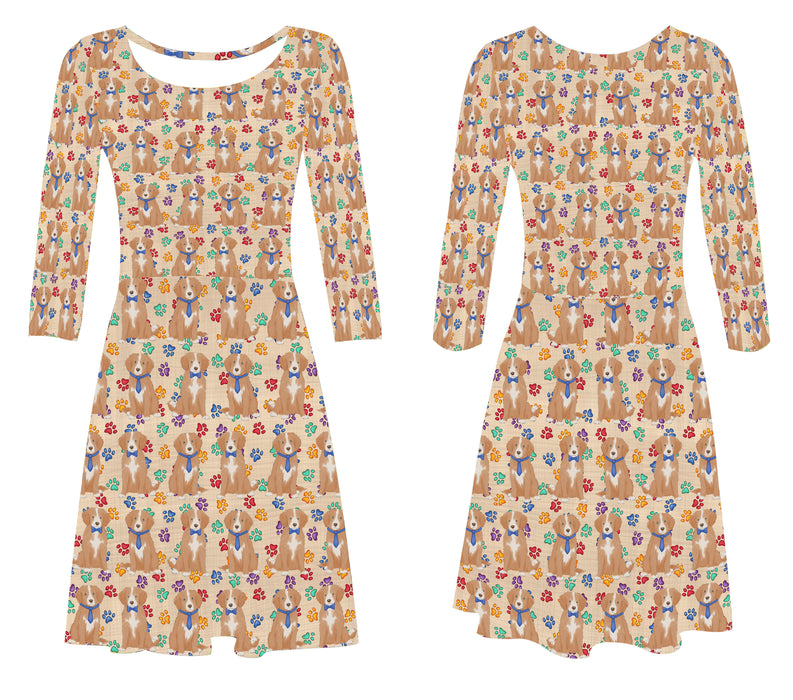 Rainbow Paw Print Nova Scotia Duck Toller Retriever Dogs Blue 3/4 Sleeve Sundress