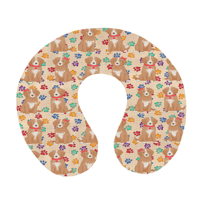 Rainbow Paw Print Nova Scotia Duck Toller Retriever Dogs Red U-Shape Travel Pillow