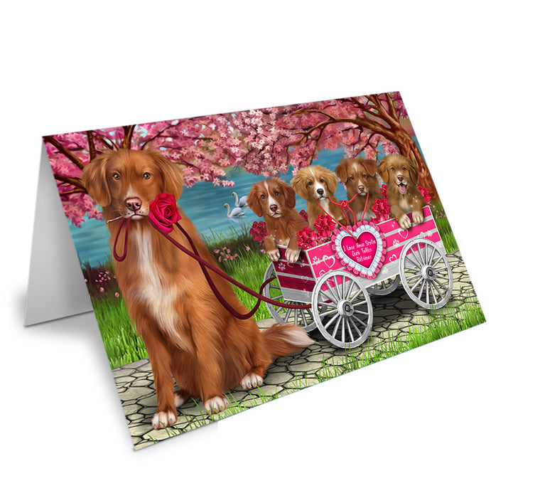 I Love Nova Scotia Duck Toller Retriever Dogs in a Cart Handmade Artwork Assorted Pets Greeting Cards and Note Cards with Envelopes for All Occasions and Holiday Seasons GCD76871