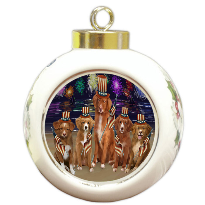 4th of July Independence Day Firework Nova Scotia Duck Toller Retrievers Dog Round Ball Christmas Ornament RBPOR57240