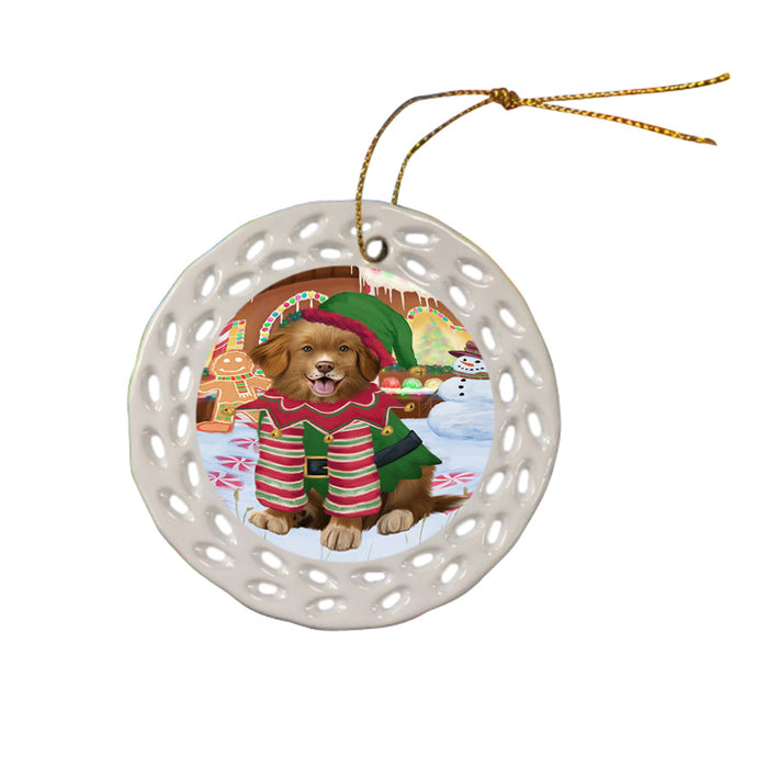 Christmas Gingerbread House Candyfest Nova Scotia Duck Toller Retriever Dog Ceramic Doily Ornament DPOR56814