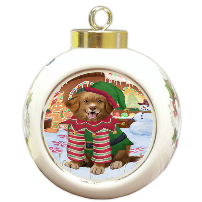 Christmas Gingerbread House Candyfest Nova Scotia Duck Toller Retriever Dog Round Ball Christmas Ornament RBPOR56814