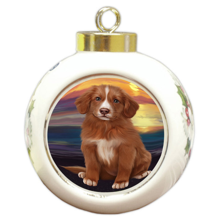 Sunset Nova Scotia Duck Toller Retriever Dog Round Ball Christmas Ornament RBPOR58291