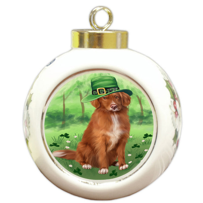 St. Patricks Day Irish Portrait Nova Scotia Duck Toller Retriever Dog Round Ball Christmas Ornament RBPOR58152