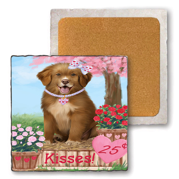 Rosie 25 Cent Kisses Nova Scotia Duck Toller Retriever Dog Set of 4 Natural Stone Marble Tile Coasters MCST50974