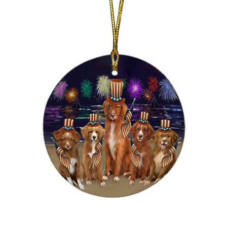 4th of July Independence Day Firework Nova Scotia Duck Toller Retrievers Dog Round Flat Christmas Ornament RFPOR57240